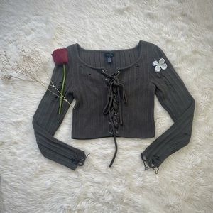 Rue 21 Distressed Lace Up Sweater